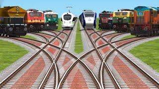 8 Trains Crossing At DiamondRailroad Tracks || train game || train cartoon for kids| railways