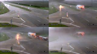 [HORROR] Iowa: Tanker Truck, Tractor Trailer And Traffic Camera Destroyed By Tornado In Nevada, IA