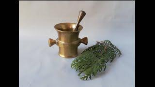 Antique brass kitchen mortar with pestle