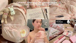 ︎ GRWM: last first day of school (senior year) ️| 4am mornings, skincare, makeup grwm, chitchat