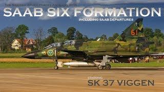 SAAB jetfighters six formation and departures. The Swedish Armed Forces Air Show 2018