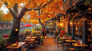 Canalside Smooth Jazz w/ Autumn Atmosphere - Relaxing Fall Jazz Playlist and Falling Maple Leaves