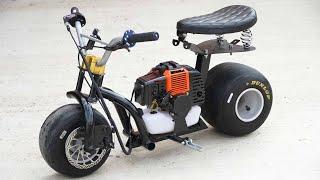 Homemade TRIMMER 50cc Mini MOTORCYCLE of GOKART TIRES !?