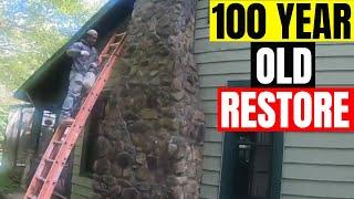 Real fieldstone chimney restore rebuild How to fix DIY for beginners