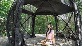 [SUB] Set up a tent in 10 seconds! Solo camping. Korean camping vlog. the sound of birds.