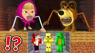 JJ and Mikey and Banana Kid hide from The MASHA TAPES and The BEAR TAPES in Minecraft