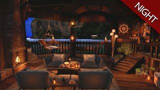 Seaside Fishing Village Ambience  Fall Asleep In A Cozy Porch Above Water | Waves & Crackling Fire.