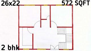 26x22 house plan ll 572 sqft house design ll 2 bhk villege home plan