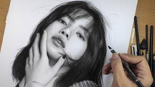 Realistic Portrait Drawing | LISA BLACKPINK | with Charcoal Pencil