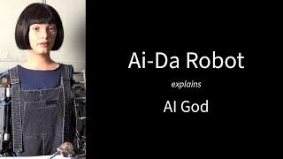 Ai-Da Robot explains the theme of the artwork AI God