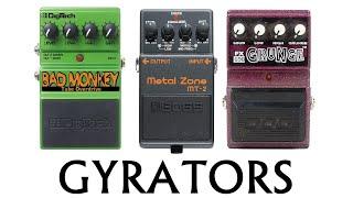 Gyrator Circuits in Guitar Pedals (Bad Monkey, DOD Grunge, Boss Metal Zone & Heavy Metal)