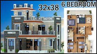 32'-0"x38'-0" 6 Bedroom कोठी का डिजाइन | Villa Design | Gopal Architecture