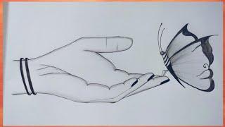 Beautiful butterfly sitting on the hand drawing ||beautiful butterfly drawing |Muskan drawing & art|