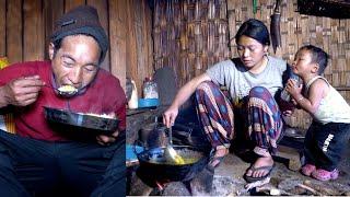 manjita cooking  dinner for her husband and son Niyabung in her shed || @shepherdlifeofnepal