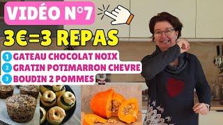  3€ = 3 recettes économiques d'automne : Gâteaux chocolat noix , Gratin potimarron Chèvre etc 