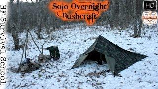 Winter Overnight Bushcraft - Camp , Tarp Tent , Cooking Meat , Chair , Survival - HD Video