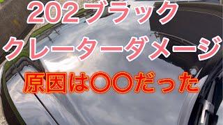 クレーターダメージが増えていく原因はシャンプー洗車で落ちない汚れの放置。202ブラックは汚れの焼き付きスピードが異常に早い。