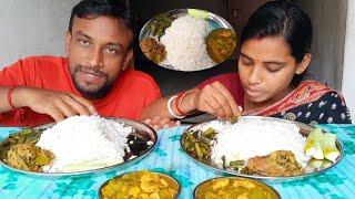 Today me and my wife rice eating with shrimp ridge gourd curry | Eating Show | Prabir Eating