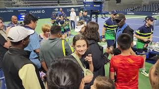 Katie Volynets with the fans at the 2023 US Open after her final round match win in Qualifying