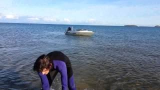 Jim Sharrock teaching Jess to swim.