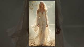 Mystery in White: AI Woman Walks the Shoreline