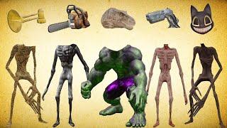 WRONG HEADS SIREN HEAD T-REX, SIREN HEAD PISTOL, CARTOON CAT HULK, ACA HURRICANE, SIREN CHAINSAW