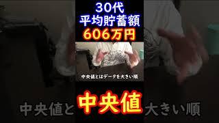 単身世帯３０代の平均貯蓄額が６０６万円←中央値は？ #Shorts