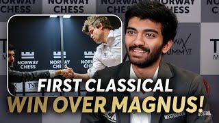WORLD CHAMPION GUKESH after defeating WORLD NO.1 MAGNUS CARLSEN Norway Chess 2025