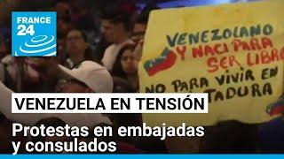 Venezolanos en el exterior protestan en embajadas y consulados contra resultados de las elecciones