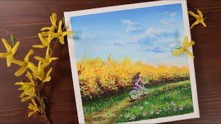 Forsythia / Easy acrylic painting for beginners / PaintingTutorial