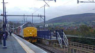 Loram Rail 37418 An Comunn Gaidhealach + 975025 Caroline at Stalybridge on 16/10/24