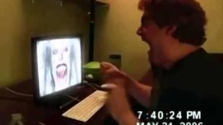 Guy punches monitor after being scared and wets himself