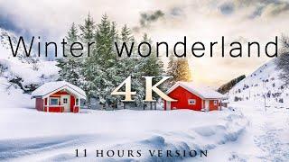 [4K] 11 Hours of Winter Wonderland + Calming Piano Music for Relaxation, Stress Relief [UHD]