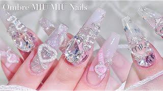 sub) Glitter Ombre MIU MIU Nails!/ Korean Nails / Quilted Nails / Nail art / Self-nails / ASMR