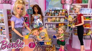 Barbie Supermarket Grocery Shopping Routine with Miniature Food