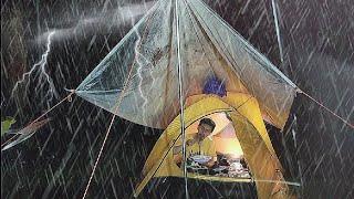 AMAZING CAMPING IN HEAVY RAIN ALL NIGHT‼️SOLO CAMPING IN HEAVY RAIN, THE SOUND OF RAIN RELAXING