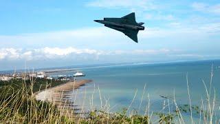  1950s Saab Draken Jet Echoing Strange Sounds at Beachy Head Cliffs, Eastbourne Airshow 2024.