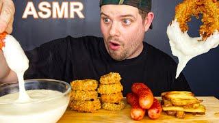 ASMR SAUSAGES & ONION RINGS WITH CHEESE SAUCE | DAVE KAY ASMR