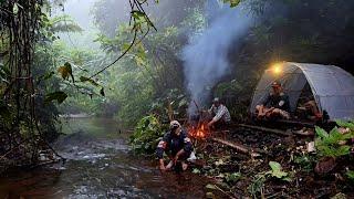 48 hours CAMPING by the RIVER - Heavy Rain; catch and cook. FISH, BUSHCRAFT