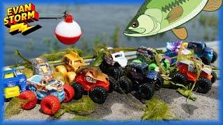 Fishing For Mystery Monster Jam Mini Trucks At The Pond