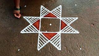 Aadi 1 star kolam|easy muggulu|4*4 dot Begginers rangoli|Traditional rangoli|easy Beautiful rangoli