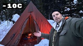 Solo HOT TENT camping in freezing temperatures