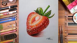 strawberry drawing/drawing with pencil colour/pencil colour