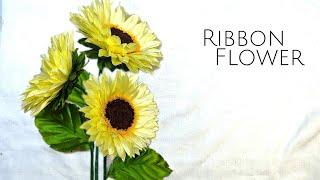 DIY satin ribbon flowers/how to make sunflowers with satin ribbon easily