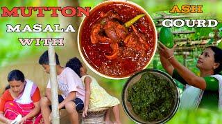 নেপালী কাটিং ছাগলী মাংসৰ মছলা জোল। mutton with ash gourd masala curry ।