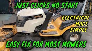 Lawnmower No Start Just Clicks Easy DIY Fix Works On Most Mowers.  Battery, Solenoid or Starter?