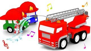 Camión de bomberos Canciones infantiles de los 4 coches coloreados  Dibujos animados para niños.