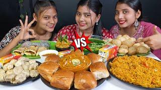 Eating  Street Food Challenge | Golgappa, Momos, Pav Bhaji, Veg Roll, Noodles Eating Challenge