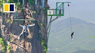 Tourist site in China offers ‘slow-motion’ bungee jump for cautious visitors