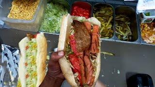 fast food POV: cooking super HOT DOG burger in fast food restaurant